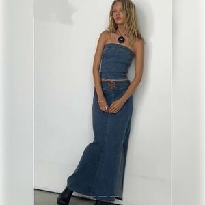 Motel Rocks Low Rise Lafille Denim‎ Maxi Skirt M Festival 70s Western Boho